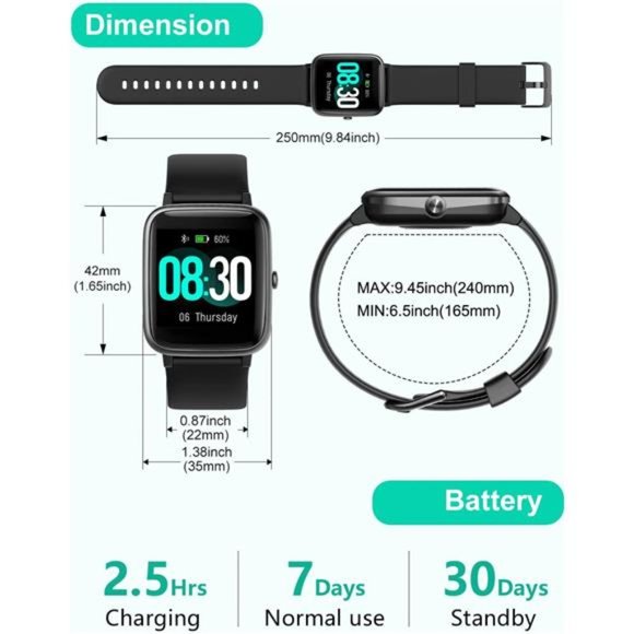 Smart Watch for iOS and Android Phones, Watches for Men Women IP68 Waterproof - Picture 2 of 6